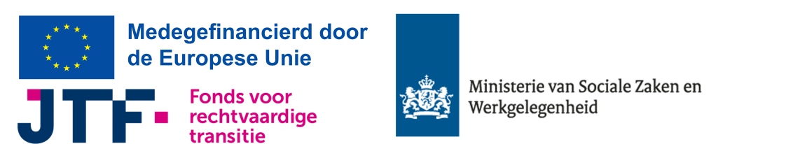 logo JTF Fonds voor rechtvaardige transitie, Ministerie van Sociale Zaken en Werkgelegenheid en EU